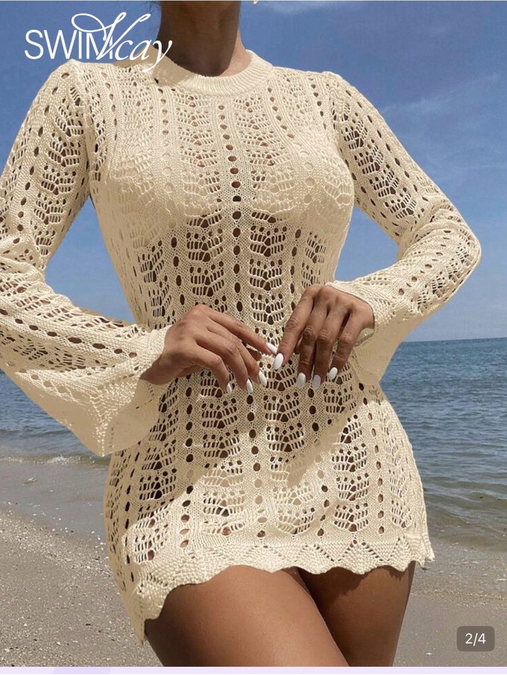 Cream Crochet Beach Cover-Up Dress